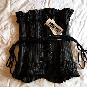 Black pinstripe underbust corset with ruffles BNWT